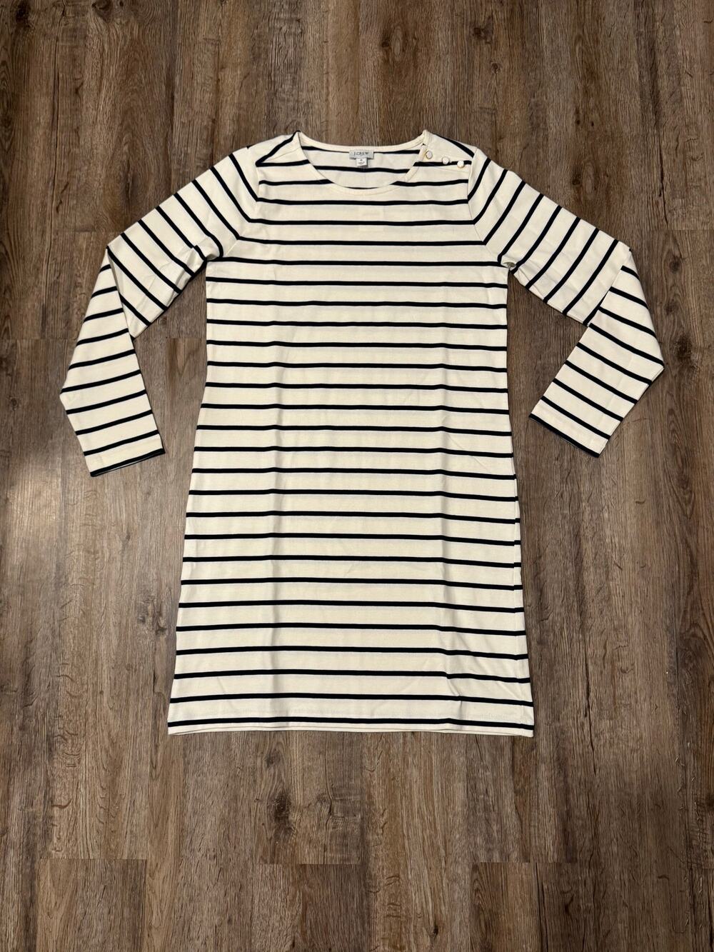 J. Crew Women’s Cream Black Striped Long Sleeve Dress Size Small